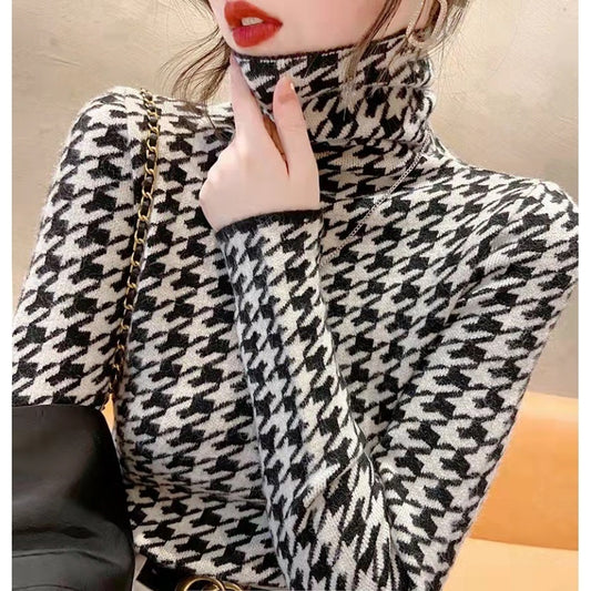 Women's Thick Houndstooth High Neck Base Shirt