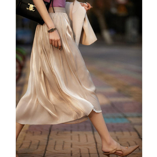 Solid Color Glossy Texture Skirt For Women