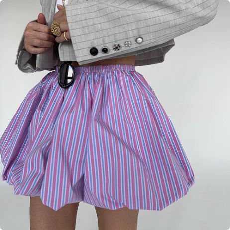 Striped Fluffy Bud High Waist Skirt