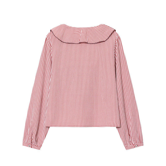 Autumn New Arrival Sweet Layered Decorative Small-Plaid Long-Sleeve Shirt