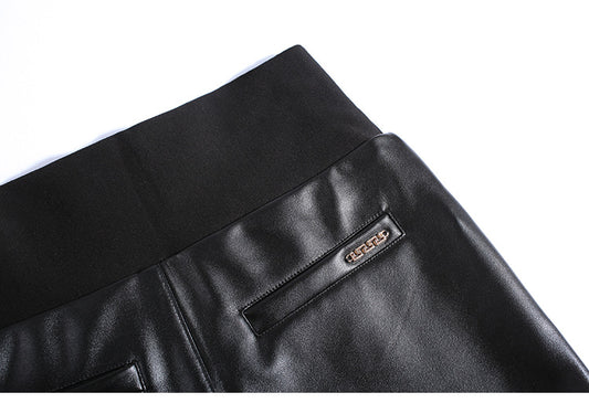 Matte Leather Pants Women's Fleece-lined Thickened