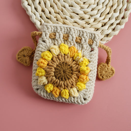Sweet Sunflower Hand-woven Mini Drawstring Coin Purse