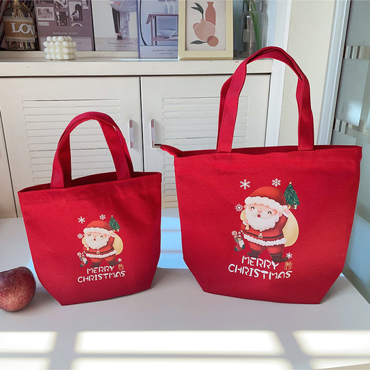 Minimally Handheld Christmas Printed Canvas Bag