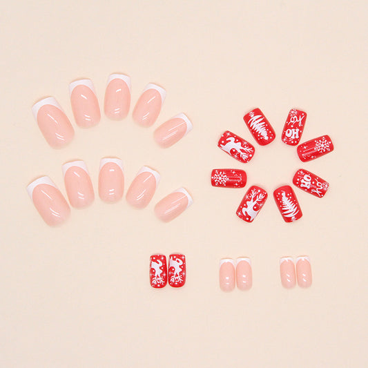 Cute Sweet Red Christmas Manicure Snowflake Elk