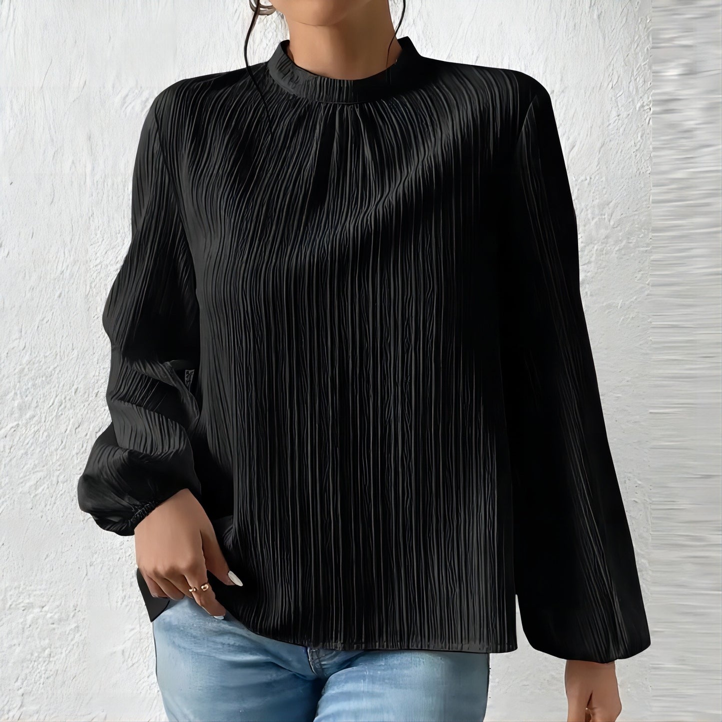 Women's Fashionable Elegant Puff Sleeve Casual Stand Collar Shirt