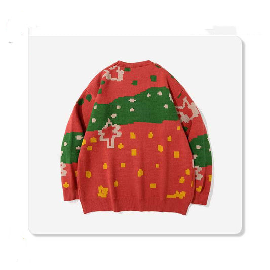 Rundhalset Casual Løs Sweater til Mænd med Dinosaurprint