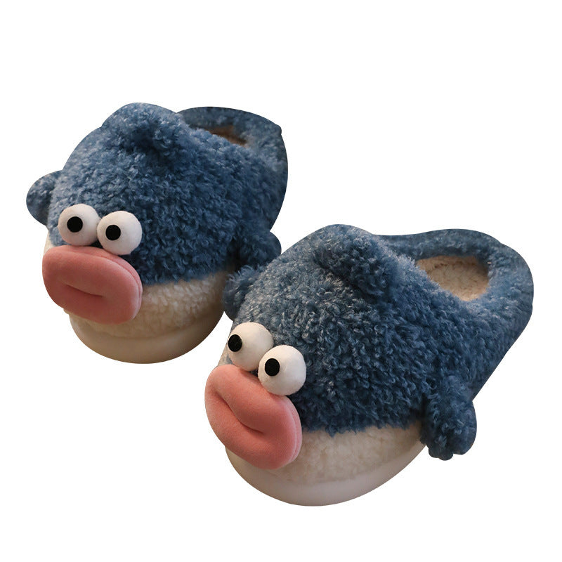 Puffer Cotton Cartoon Indoor Warm Thick Bottom Couple Home Shit Feeling Velvet Slippers