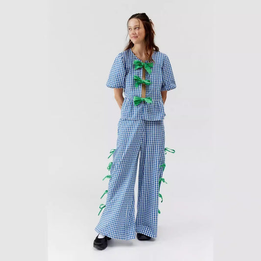 Women's Plaid Trousers Fashionable With Side-slit