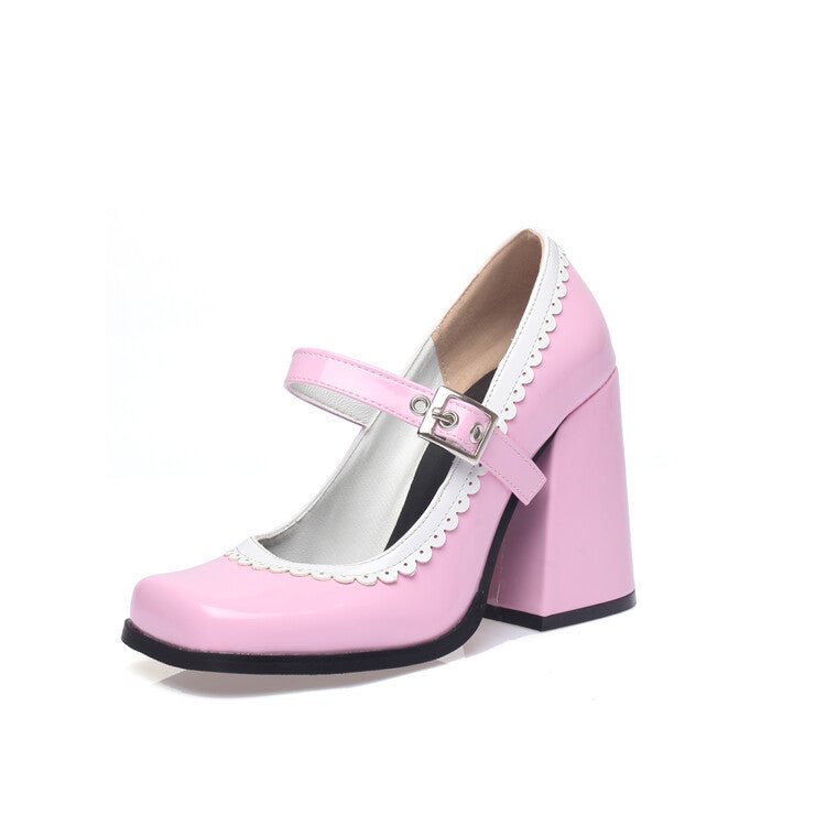 Women's Square Toe Contrast Lace Slip-On Shoes