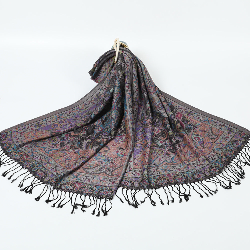 Export Scarf Ethnic Style Jacquard Cashew Tassel Shawl