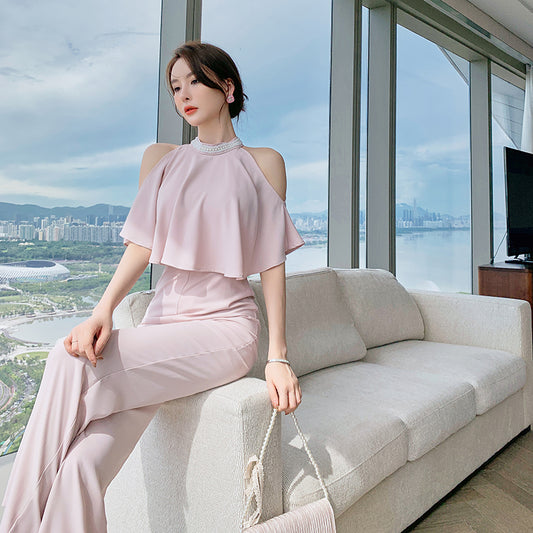 Royal Sister Temperament Halter Neck Off-shoulder Jumpsuit