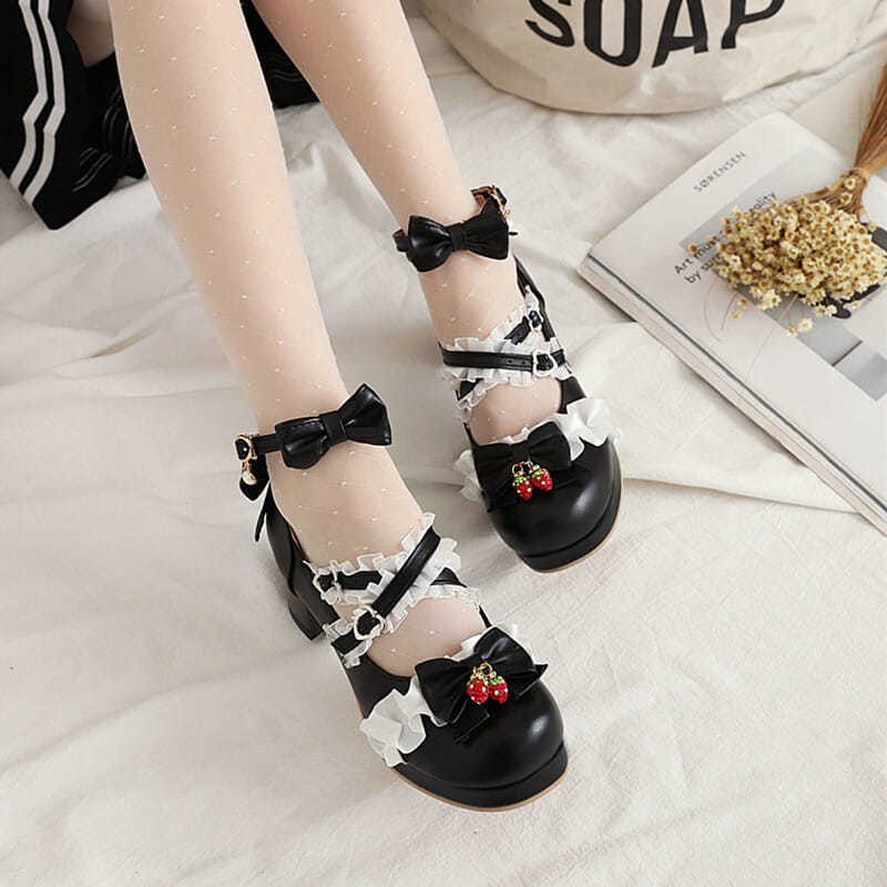 Fashion Thick Middle Heel Lace Bow
