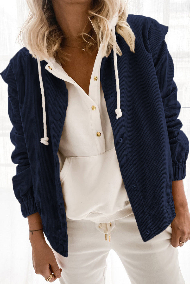 Simple Solid Color Corduroy Cardigan Casual Long Sleeve Jacket