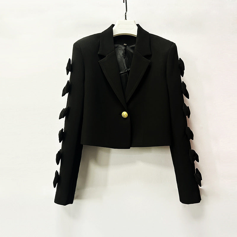 Light Luxury Heavy Industry Bow Special-interest Design Slim Short Coat