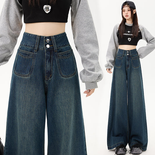 Nye enkle højtaljede casual jeans med lige ben til kvinder