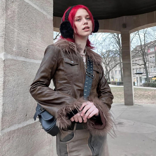 Street Fashion Fur Collar Splicing Coat