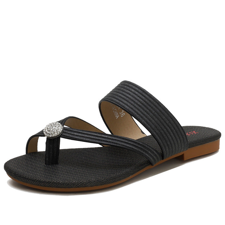 Women's Rhinestone Resort Beach Flat All-match Roman Shoe