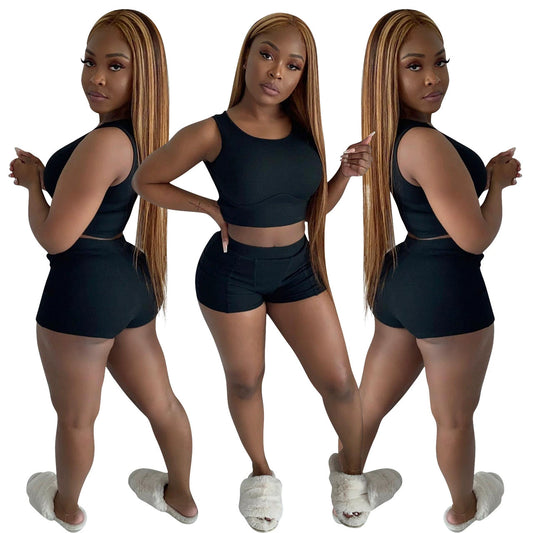 Stylish Solid-Color Ribbed Two-Piece Set