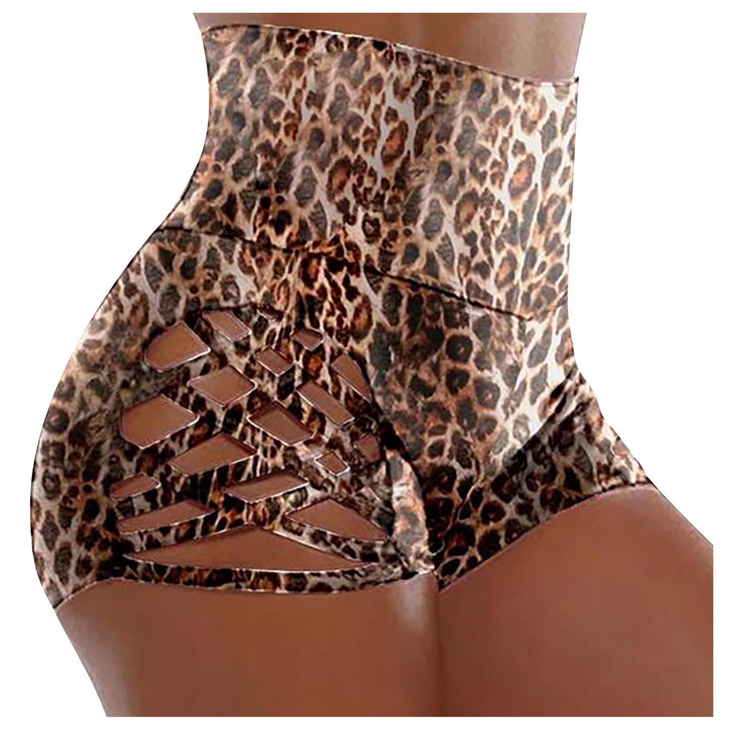 Women's High Waist Printed Pants Cross Cutout Tight Yoga Shorts