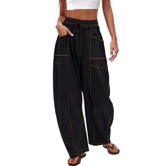 Casual Summer Wide Leg Drawstring Waist Casual Pants