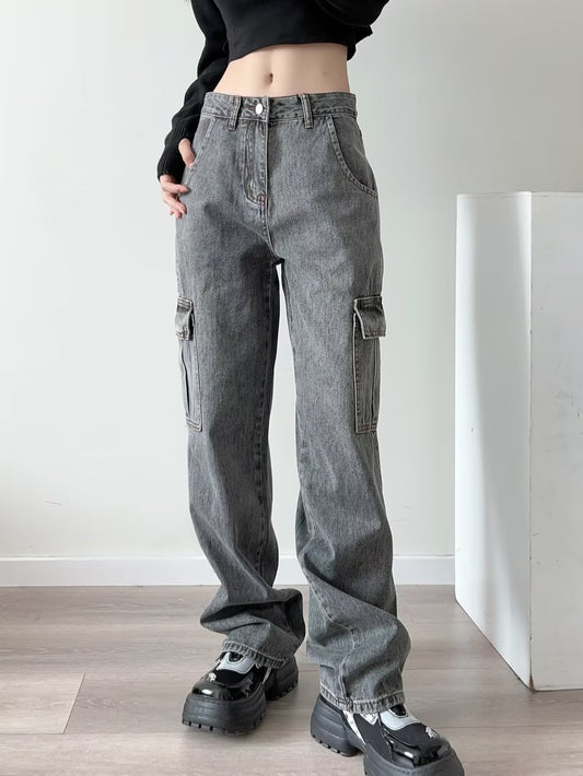 Damejeans med store lommer, straight fit