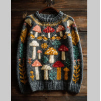 Creative Sweater Printed Patchwork Round Neck Raglan Long Sleeve