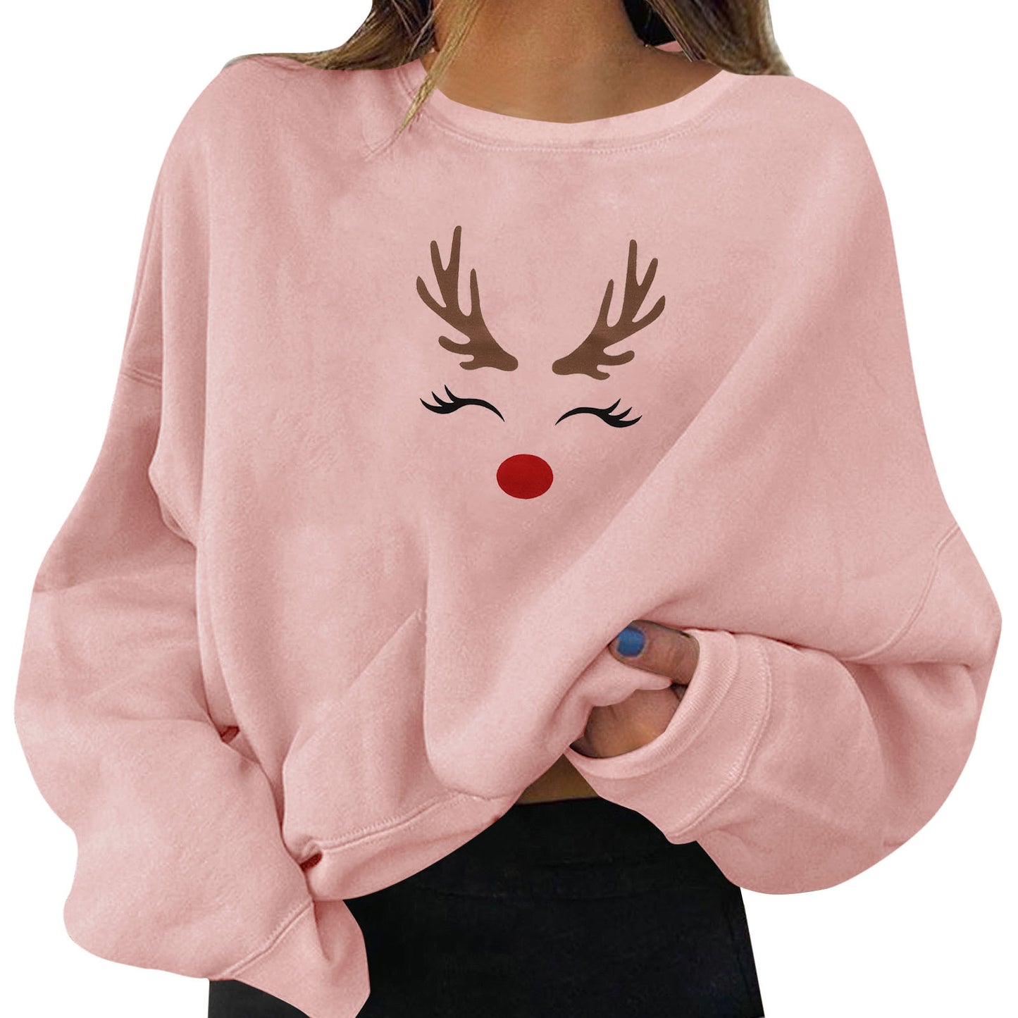 New Christmas Simple Loose Personality Round Neck Print Sweatshirt