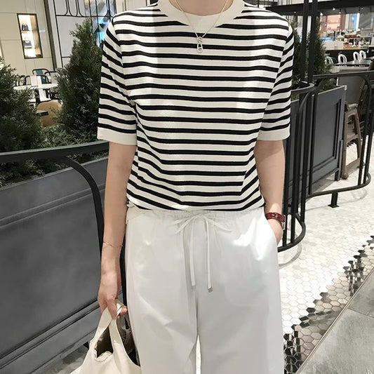 Women's Cool Loose Round Neck Ice Silk Knitted Sweater