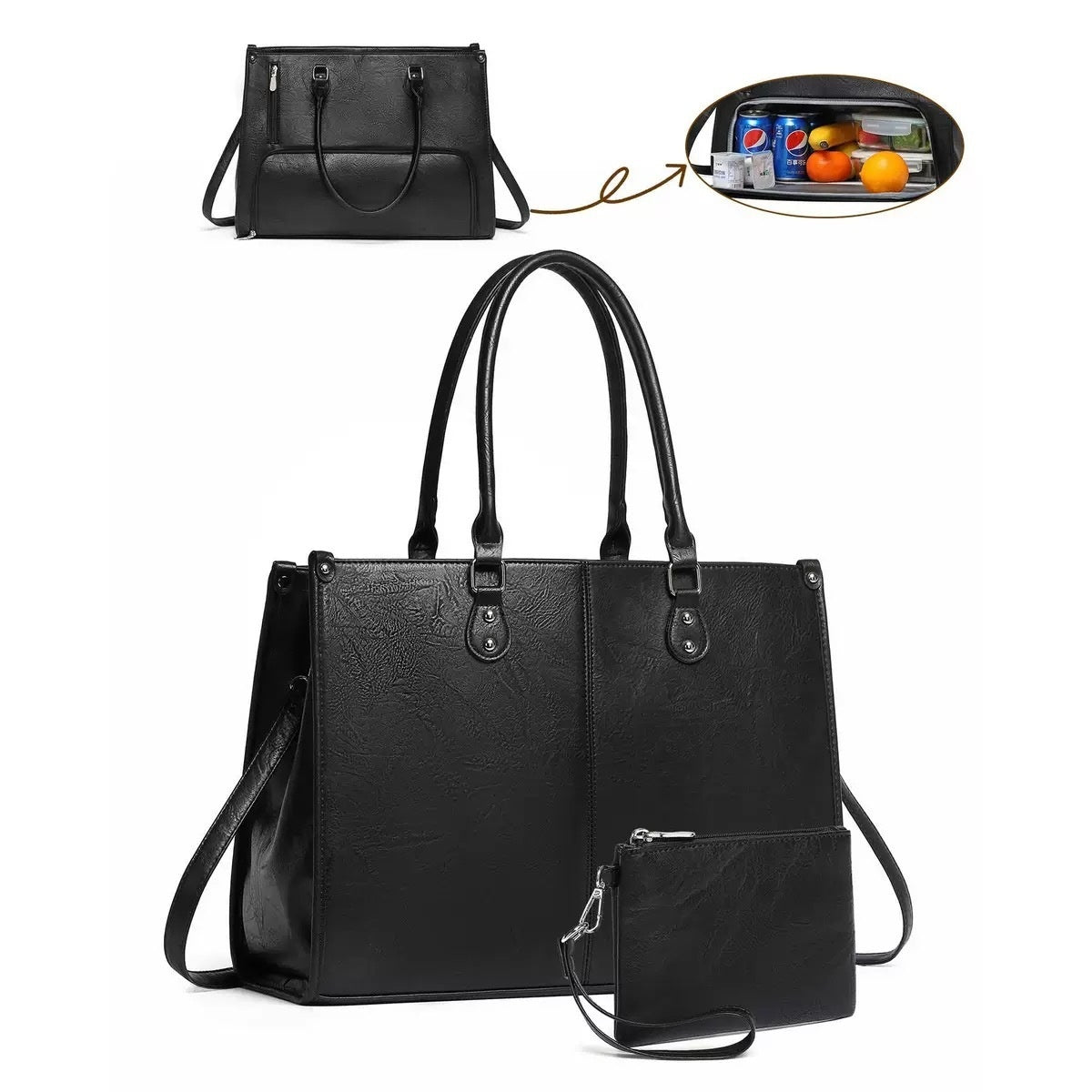Handbag With Insulated Lunch Compartment And Laptop Compartment For Carrying Crossbody.