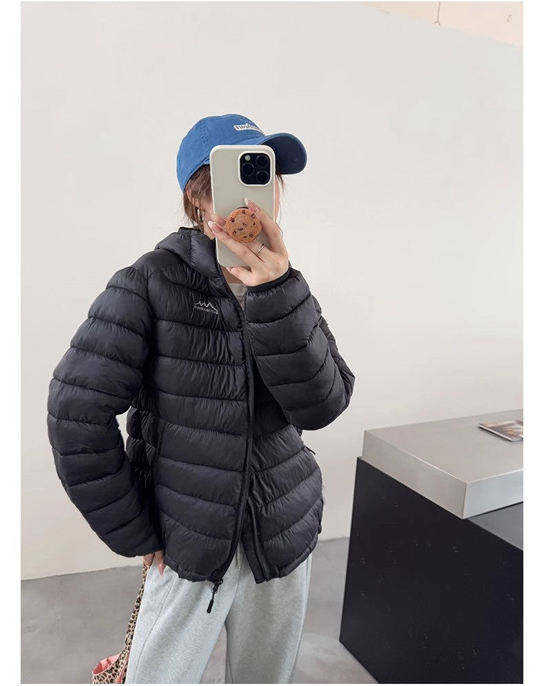 Lightweight Fine Plaid Horizontal Pattern Sports Leisure Hooded Cotton Jacket