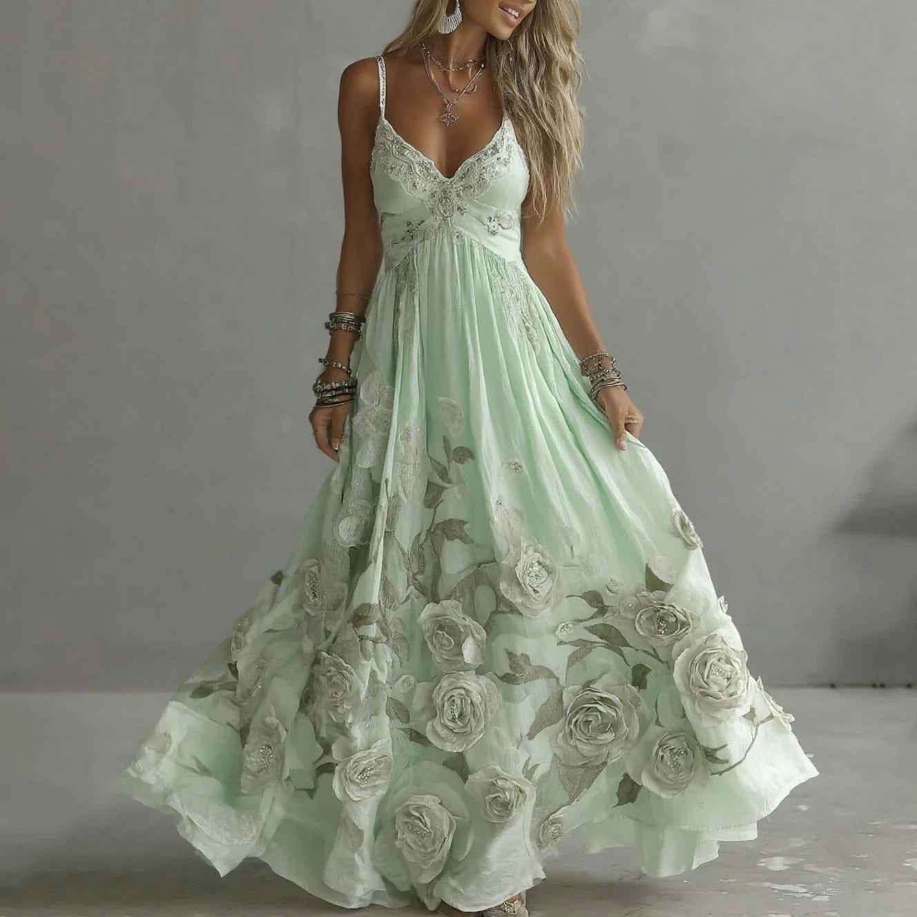 Independent Station New Digital Printing Women's Sleeveless Long Dress Fashion Long Skirt