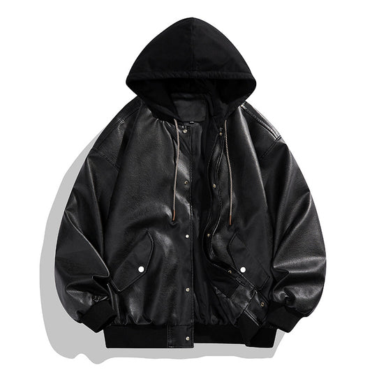 Fake Two-piece High Street Cool Retro Leather Jacket For Men