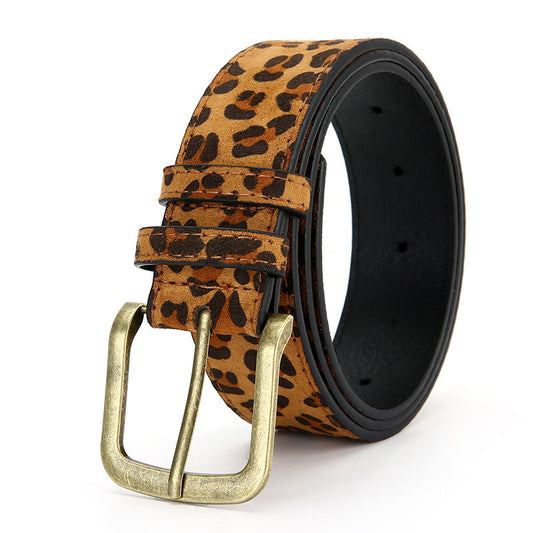 Leopard-print Belt With A Stylish Alloy Pin Buckleperfect For Any Pair Of Pants