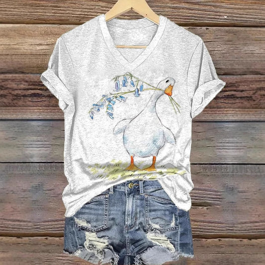 Womens Casual Short-sleeve Top With A Printed Design