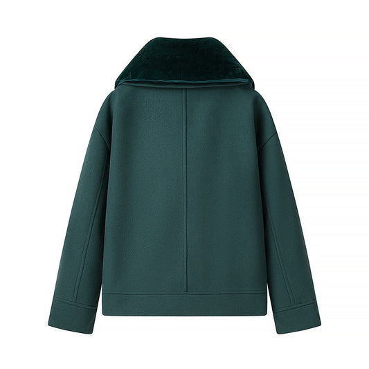 Fashion Casual All-match Loose Detachable Lapel Long-sleeved Woolen Coat