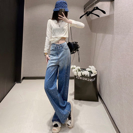 Women's Rhinestone Narrow Wide-leg Jeans