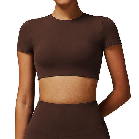 Quick-drying Crew Neck Yoga Short Sleeve Hollow-out Tight Top Fitness T-shirt