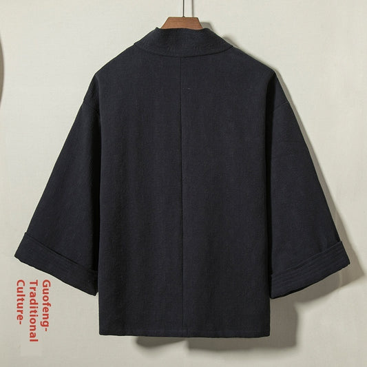 Chinese Style Men's Clothing Loose Thick Cotton And Linen Robe