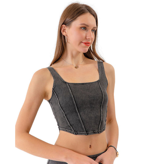 Denim Yoga Sports U-shaped Stretch Vest