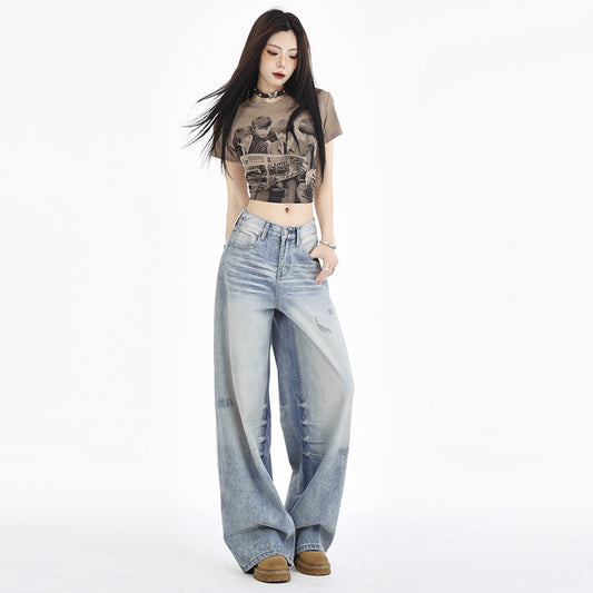 Damemode Retro Hvide Denimjeans med Lige Ben
