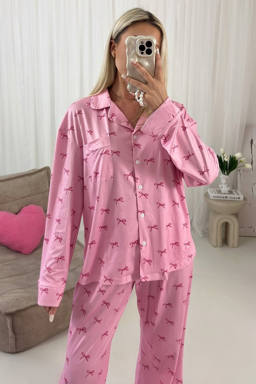 New Knitted Bow-printed Long-sleeve Pants Set