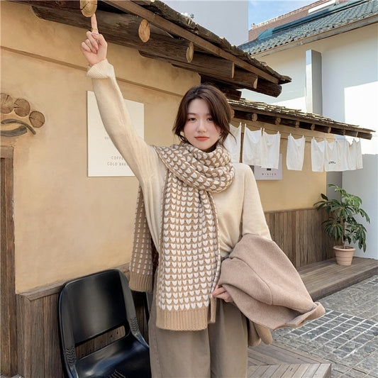 Korean Style Knitted Women's Handmade Mini Heart Scarf