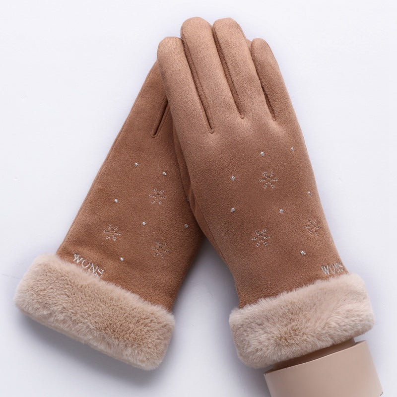 Fleece Thickened Warm Ladies Gloves With Touch Screen