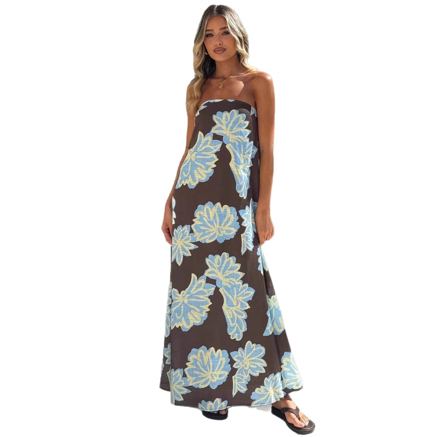 Printed Vacation-Style Sexy Tube Dress For Women