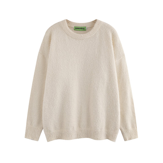 American Retro Simple Solid Color Crew Neck Pullover Sweater Men And Women