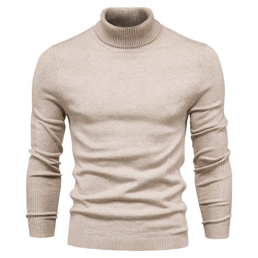 Casual Men's Solid Color Pullover Sweater High Neck