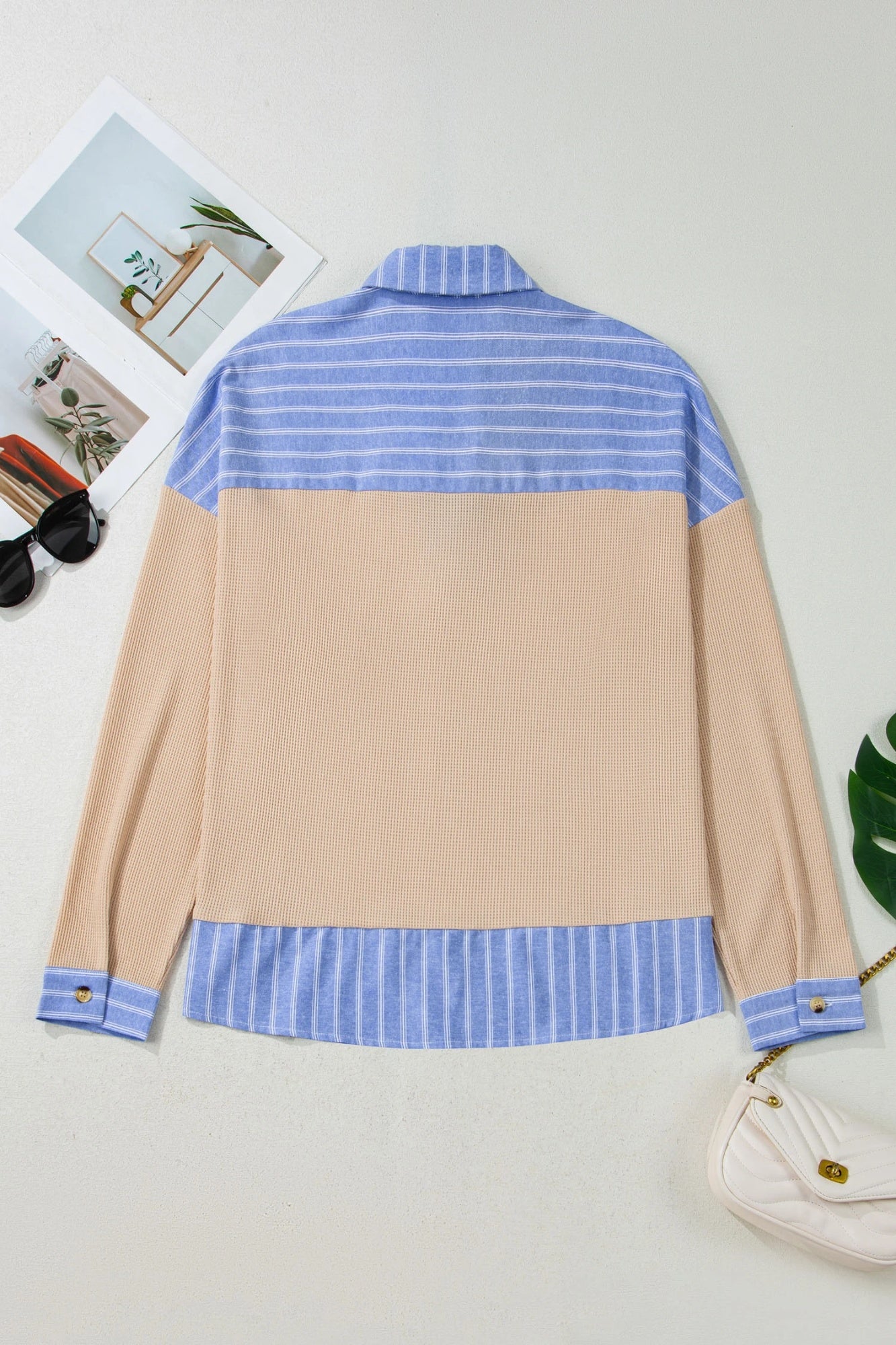 Oversized Striped Knit Turtleneck Top With Parchment Color And Contrast Trim