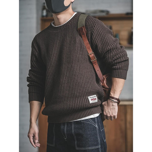 Rundhalset tyk uldsweater strik løs mænd