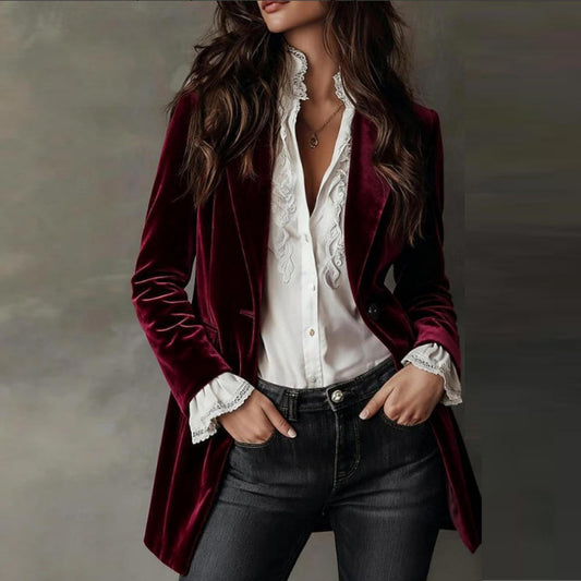 Womens Velvet Blazer With Long Sleeves For A Refined Look