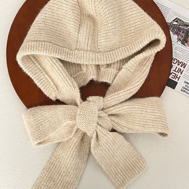 Korean Style White Plush Scarf Hat